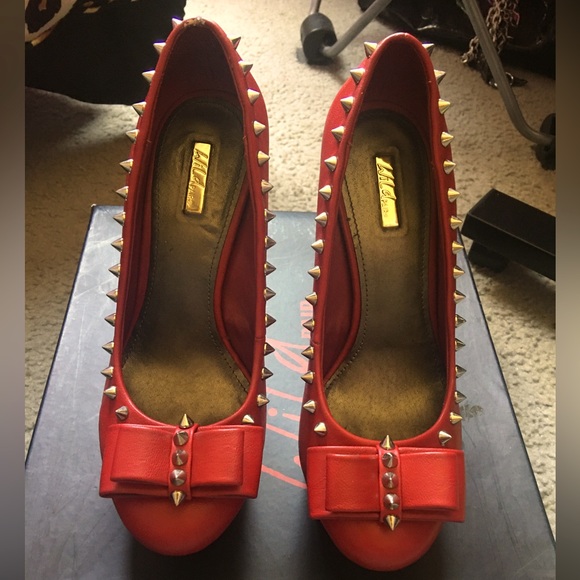 Wild Pair Shoes - Sexy red Wild Pair “rocker chick” spiked wedges